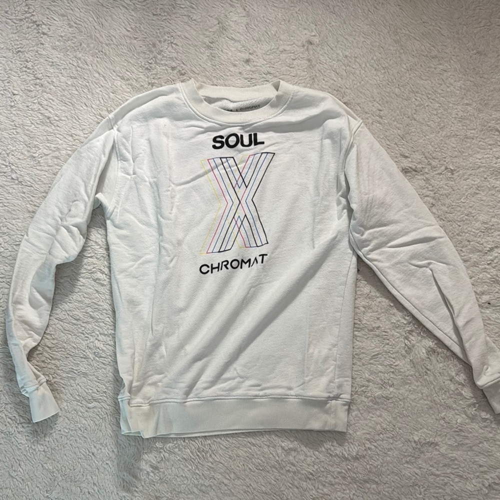 Soul x Chromat White Crewneck Sweater with Geometric Design